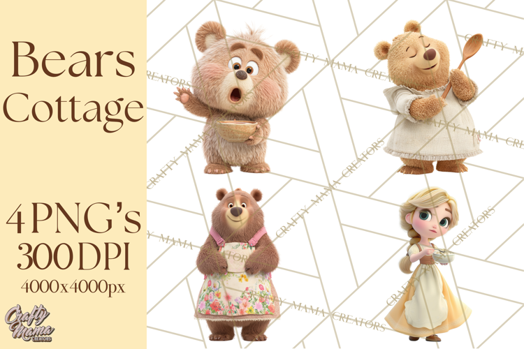 Fairy Tale Storybook Bears Cottage Clipart PNG