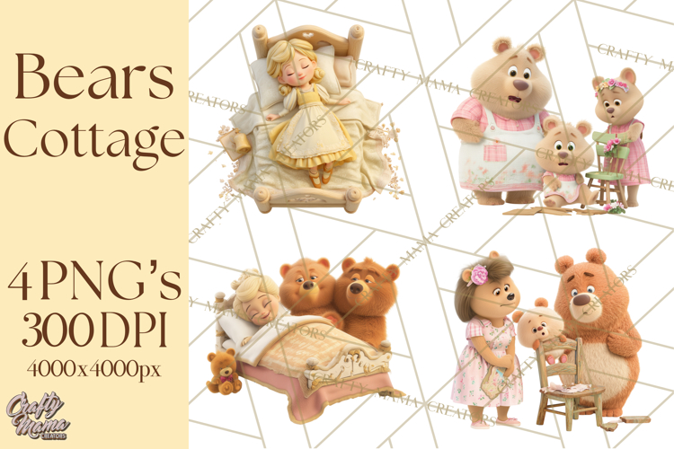 Fairy Tale Storybook Bears Cottage Clipart PNG