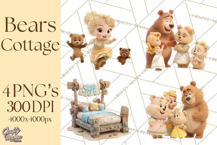 Fairy Tale Storybook Bears Cottage Clipart PNG