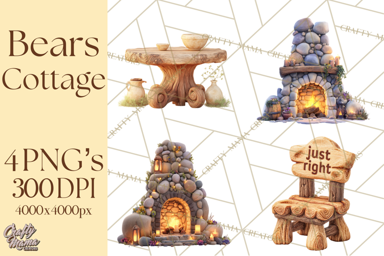 Fairy Tale Storybook Bears Cottage Clipart PNG