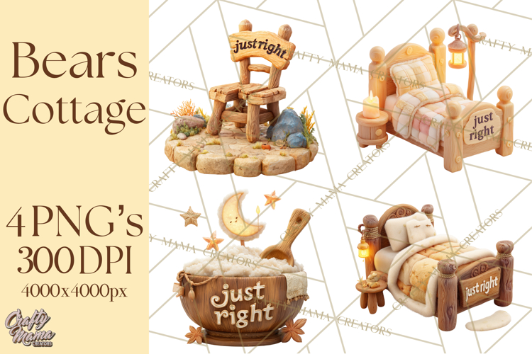 Fairy Tale Storybook Bears Cottage Clipart PNG