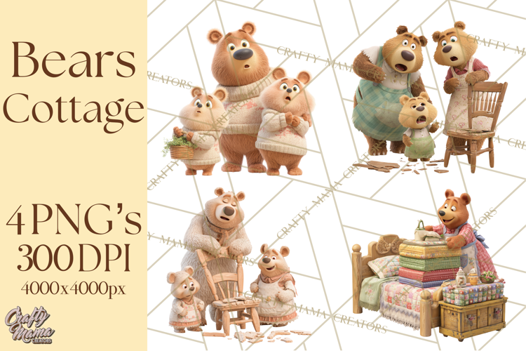Fairy Tale Storybook Bears Cottage Clipart PNG