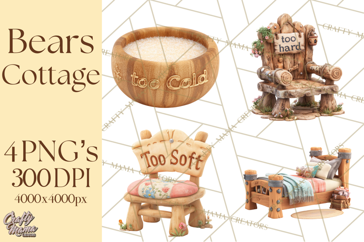 Fairy Tale Storybook Bears Cottage Clipart PNG