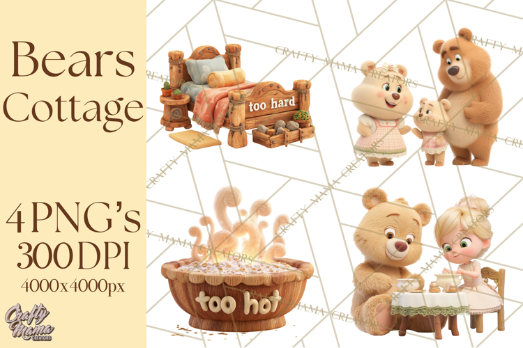 Fairy Tale Storybook Bears Cottage Clipart PNG