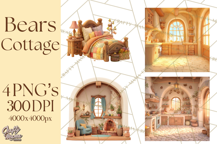 Fairy Tale Storybook Bears Cottage Clipart PNG