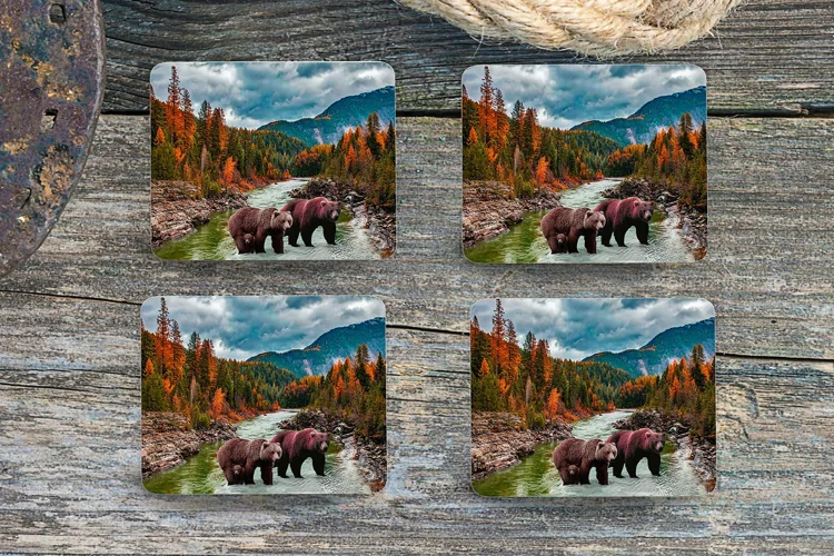 Bears In Creek - 4" Coaster Design - PhotoShop Design