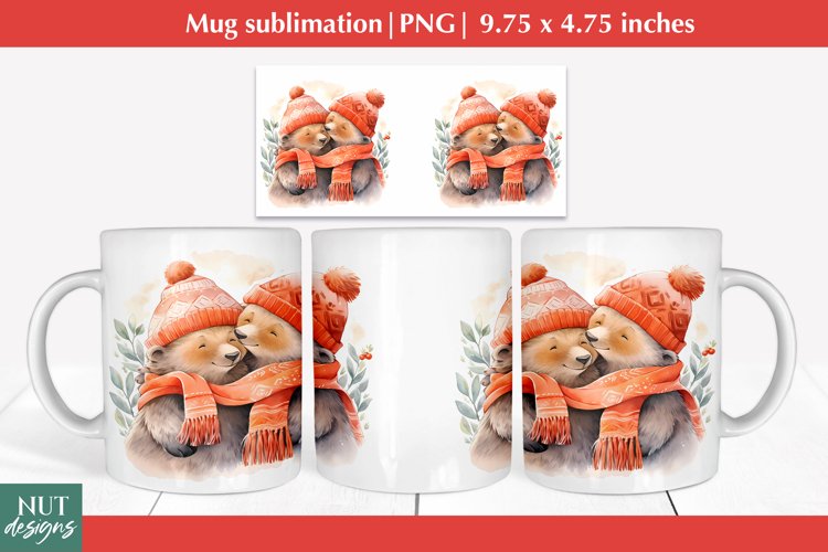 Watercolor bears couple mug Valentines mug wrap with bears example image 1