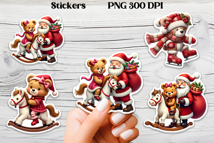 Christmas bear stickers | Printable Christmas sticker PNG