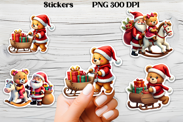 Christmas bear stickers | Printable Christmas sticker PNG
