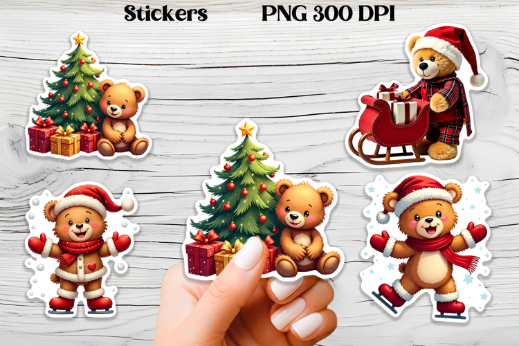 Christmas bear stickers | Printable Christmas sticker PNG