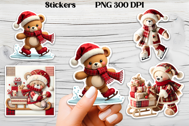 Christmas bear stickers | Printable Christmas sticker PNG
