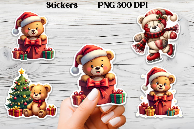 Christmas bear stickers | Printable Christmas sticker PNG