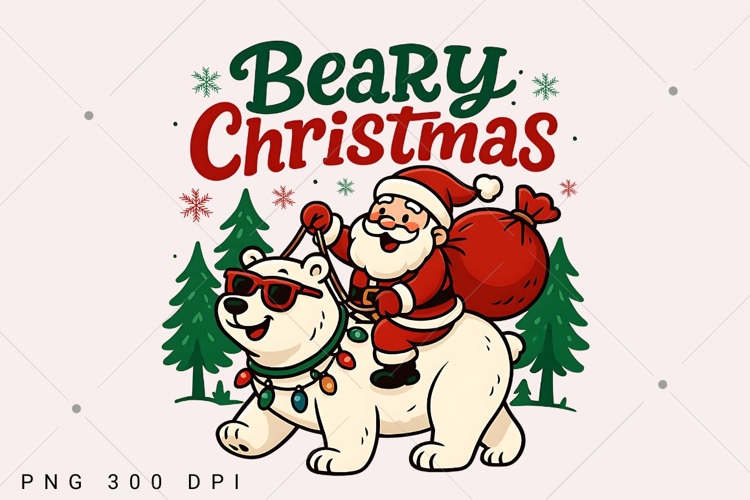 Beary Christmas PNG, Santa Riding Polar Bear Clipart, Funny