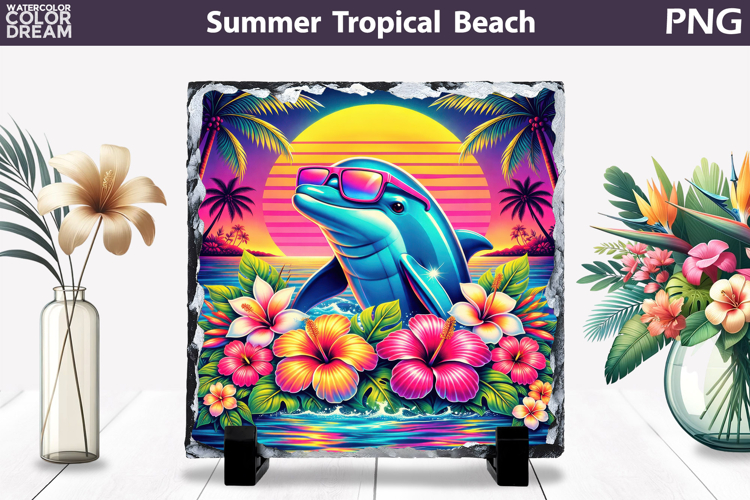 Retro Dolphin Beach Sunset | Tropical Summer Sublimation
