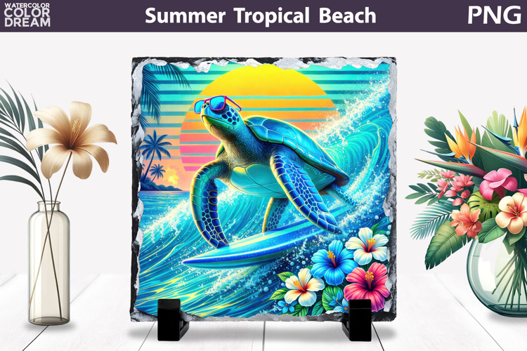 Retro Sea Turtle Beach Sunset | Tropical Summer Sublimation