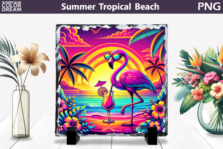 Retro Flamingo Beach Sunset | Tropical Summer Sublimation