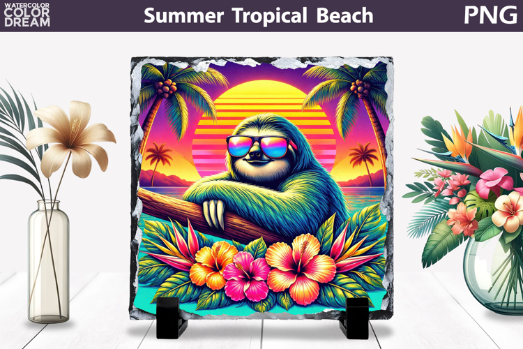 Retro Sloth Beach Sunset | Tropical Summer Sublimation
