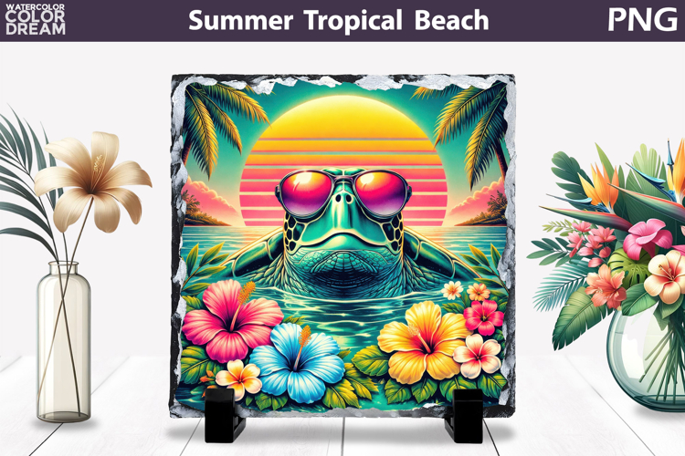 Retro Sea Turtle Beach Sunset | Tropical Summer Sublimation