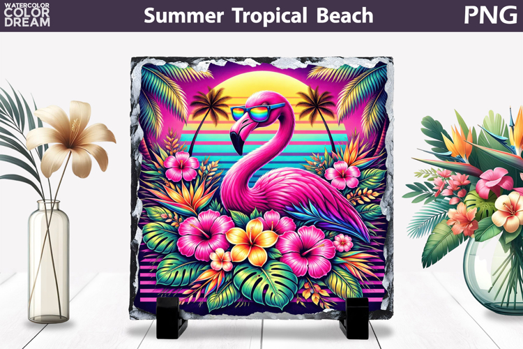 Retro Flamingo Beach Sunset | Tropical Summer Sublimation