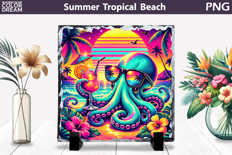 Retro Octopus Beach Sunset | Tropical Summer Sublimation