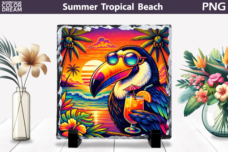 Retro Toucan Beach Sunset | Tropical Summer Sublimation