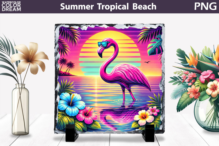 Retro Flamingo Beach Sunset | Tropical Summer Sublimation