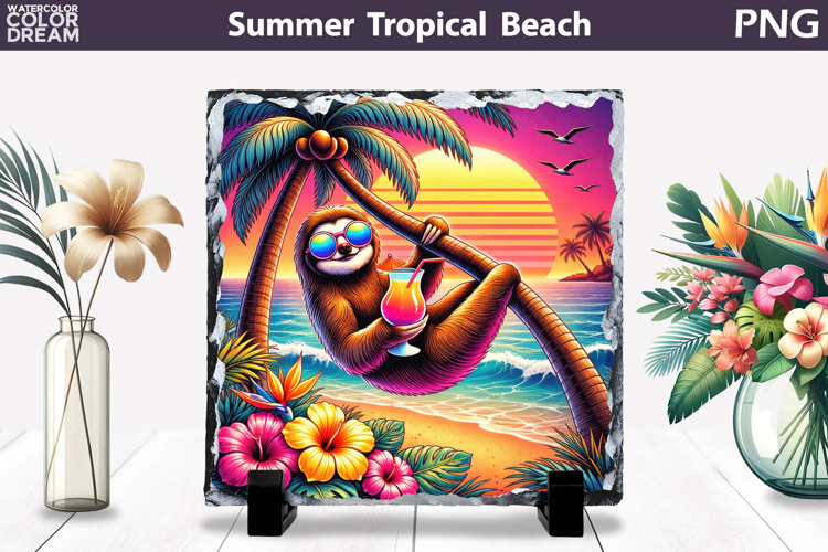 Retro Sloth Beach Sunset | Tropical Summer Sublimation