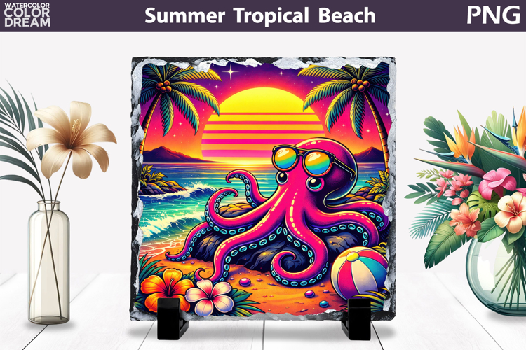 Retro Octopus Beach Sunset | Tropical Summer Sublimation
