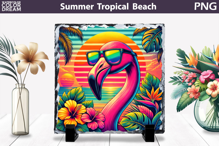 Retro Flamingo Beach Sunset | Tropical Summer Sublimation