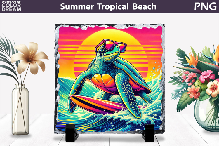 Retro Sea Turtle Beach Sunset | Tropical Summer Sublimation