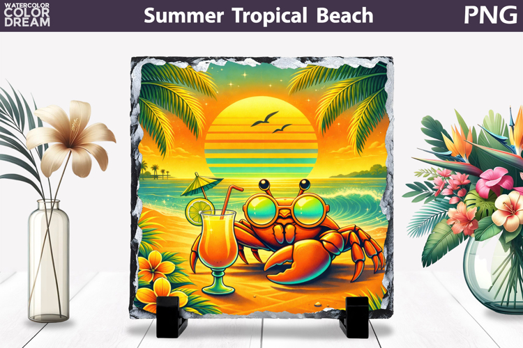 Retro Crab Beach Sunset | Tropical Summer Sublimation