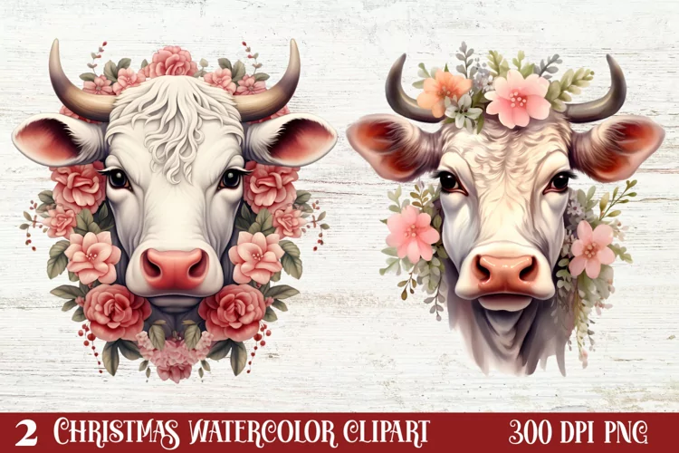 Beautiful Christmas Cow Clipart, Christmas Cow Clipart