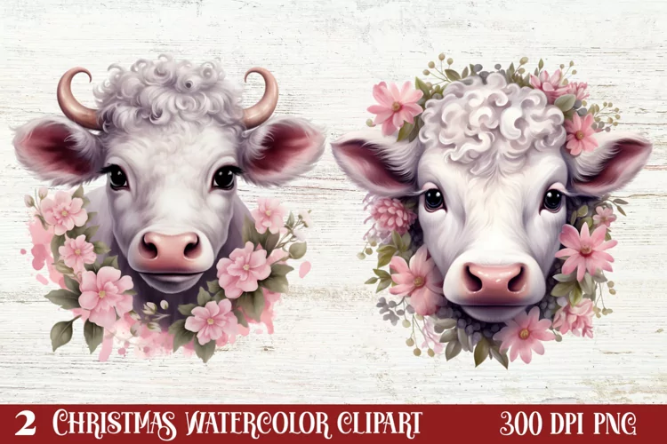 Beautiful Christmas Cow Clipart, Christmas Cow Clipart