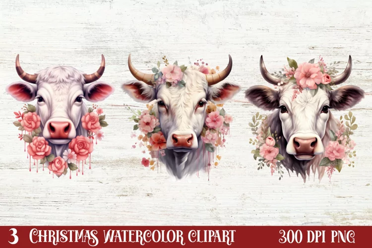 Beautiful Christmas Cow Clipart, Christmas Cow Clipart