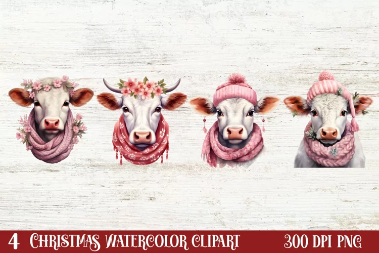 Beautiful Christmas Cow Clipart, Christmas Cow Clipart