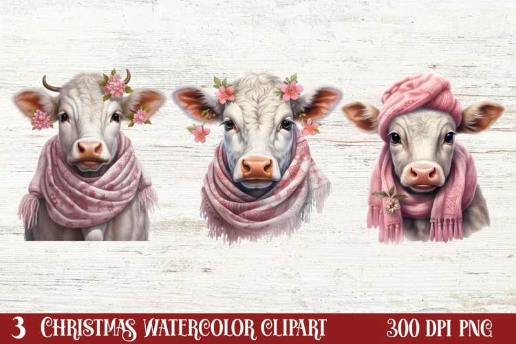 Beautiful Christmas Cow Clipart, Christmas Cow Clipart
