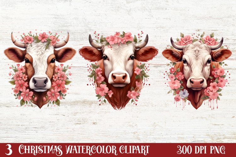 Beautiful Christmas Cow Clipart, Christmas Cow Clipart