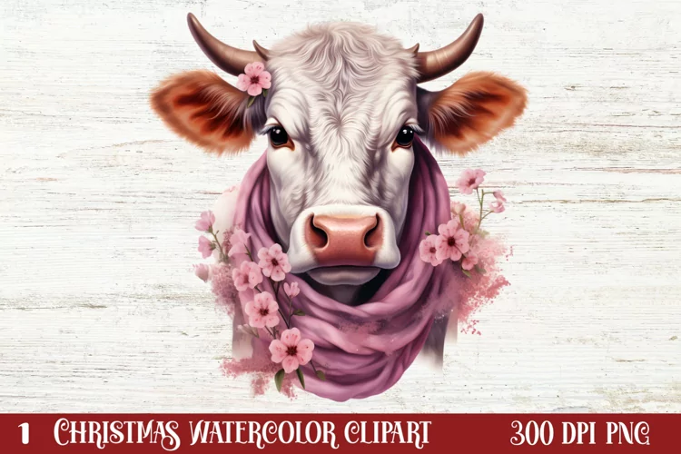 Beautiful Christmas Cow Clipart, Christmas Cow Clipart