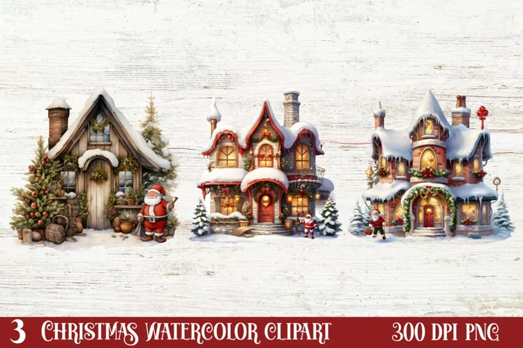 Beautiful Christmas Watercolor Clipart, Beautiful Christmas