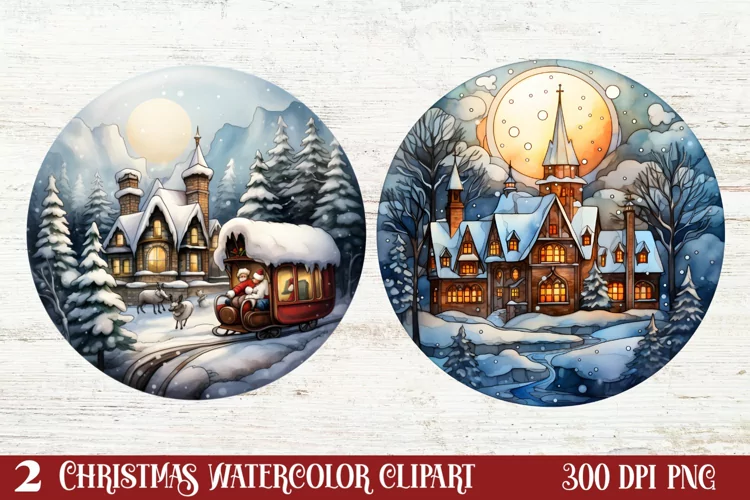 Beautiful Christmas Watercolor Clipart, Beautiful Christmas