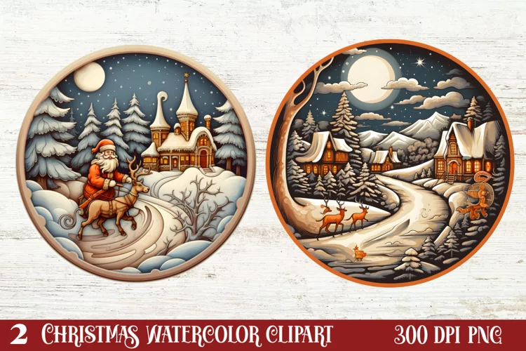 Beautiful Christmas Watercolor Clipart, Beautiful Christmas