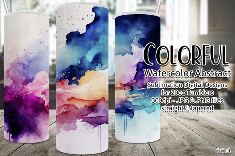 Abstract Watercolor Tumbler, Colorful Watercolor Sublimation example image 1