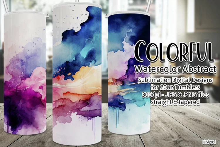 Abstract Watercolor Tumbler, Colorful Watercolor Sublimation