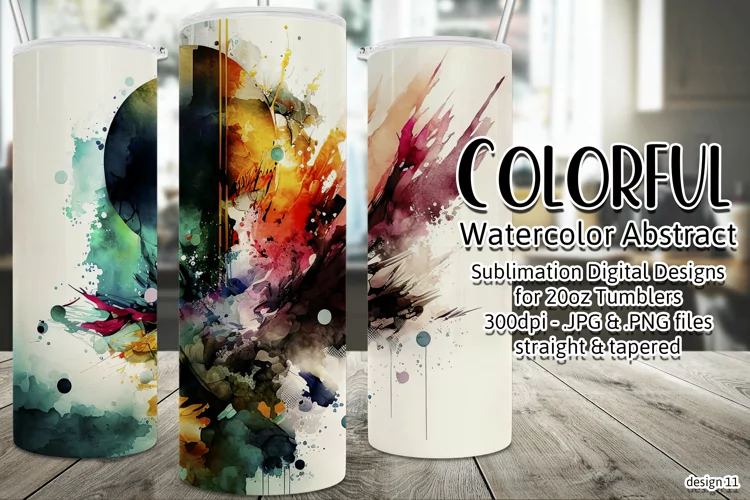 Abstract Watercolor Tumbler, Colorful Watercolor Sublimation