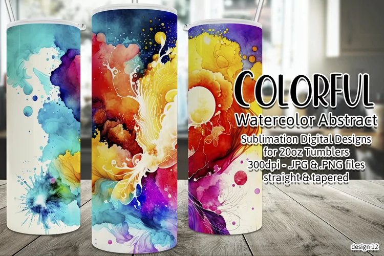 Abstract Watercolor Tumbler, Colorful Watercolor Sublimation