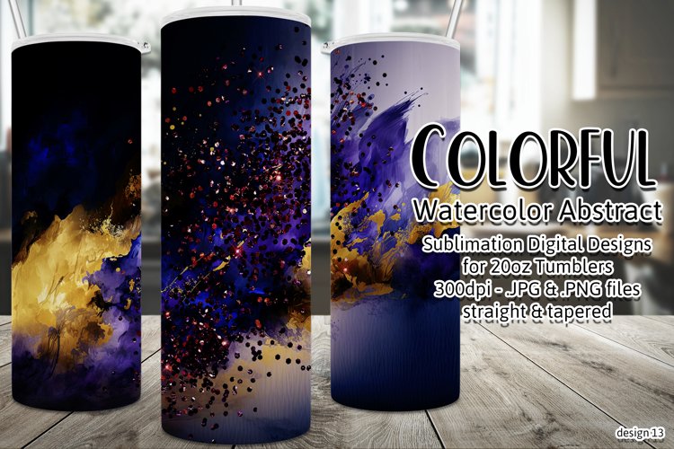 Abstract Watercolor Tumbler, Colorful Watercolor Sublimation example image 1