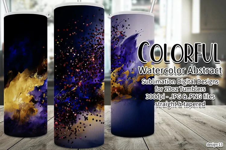 Abstract Watercolor Tumbler, Colorful Watercolor Sublimation