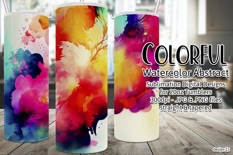 Abstract Watercolor Tumbler, Colorful Watercolor Sublimation