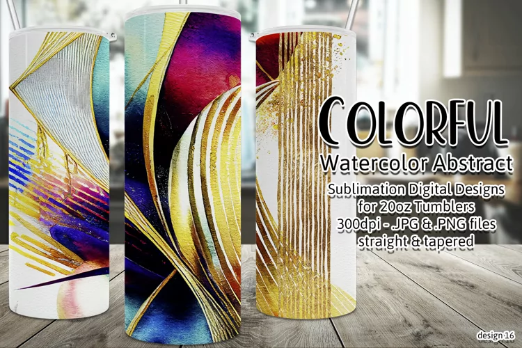 Abstract Watercolor Tumbler, Colorful Watercolor Sublimation