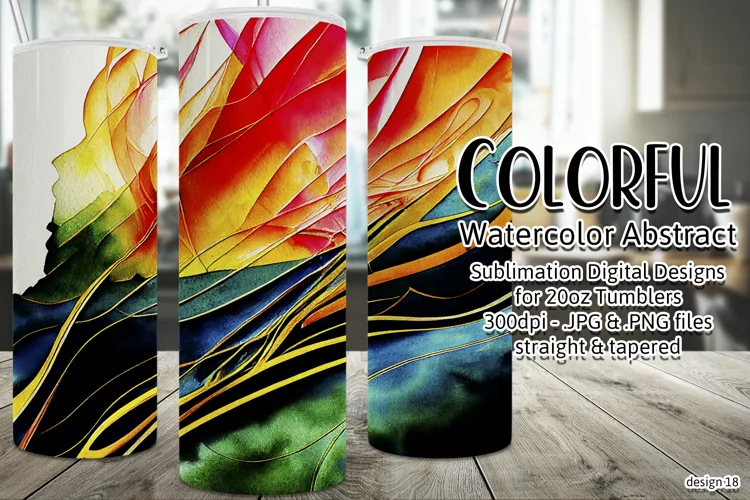Abstract Watercolor Tumbler, Colorful Watercolor Sublimation